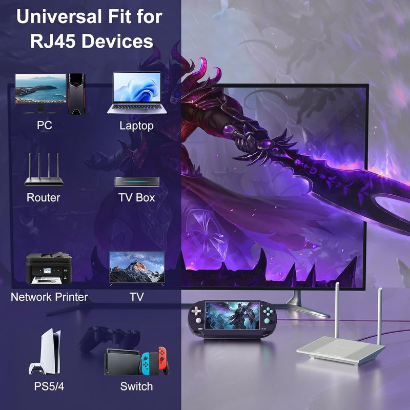 JD Cat 7 Ethernet Cable, Nylon Braided Flat Design High Speed Internet LAN Cable, 10Gbps 600MHz Network Cable Compatible for Gaming PC, PS5, Xbox, Modem, Router, Low Latency Ethernet Cord, 100 Feet - Image 5